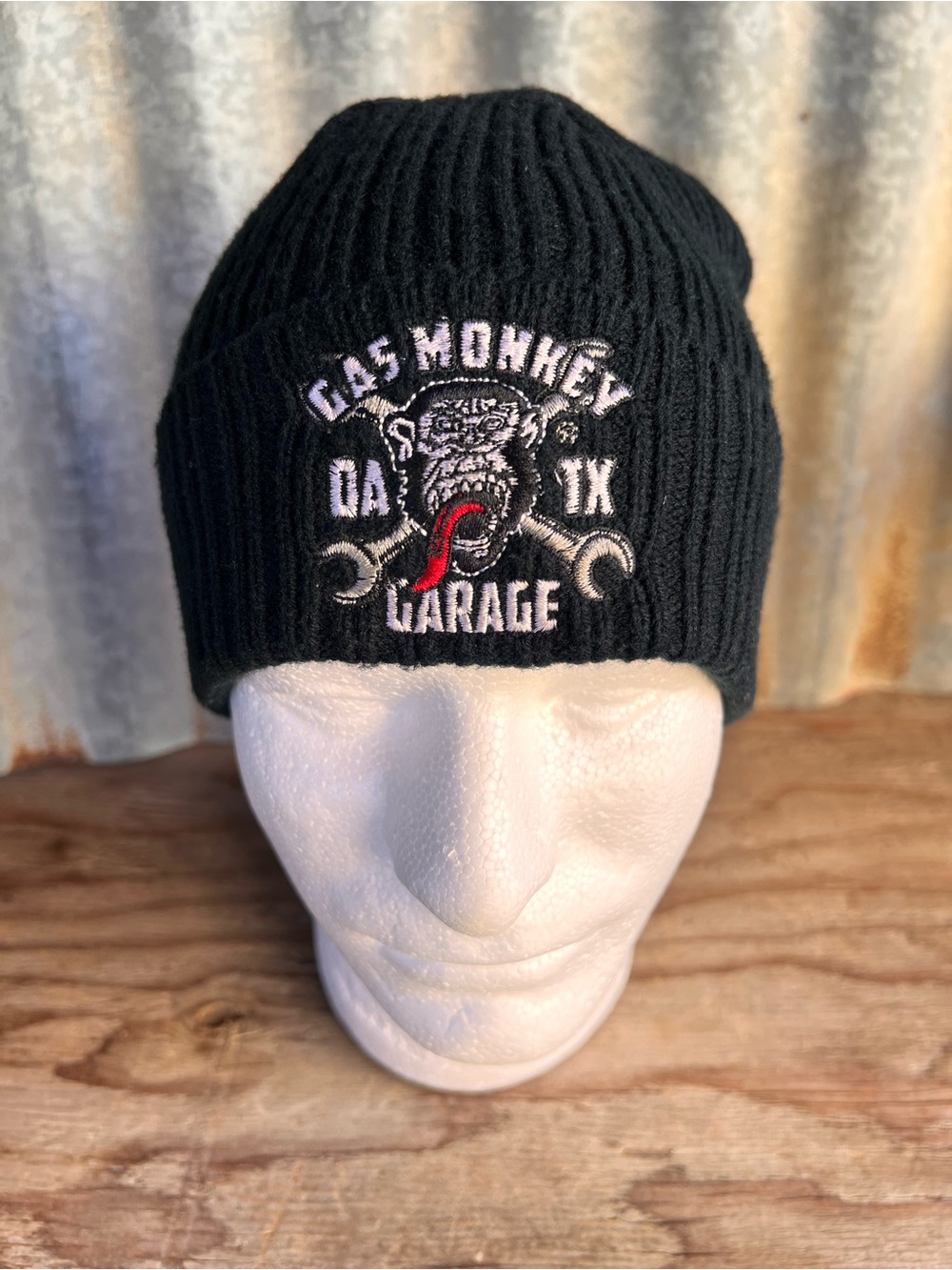 Gas Monkey Garage Black Ribbed Beanie with Embroidered Logo